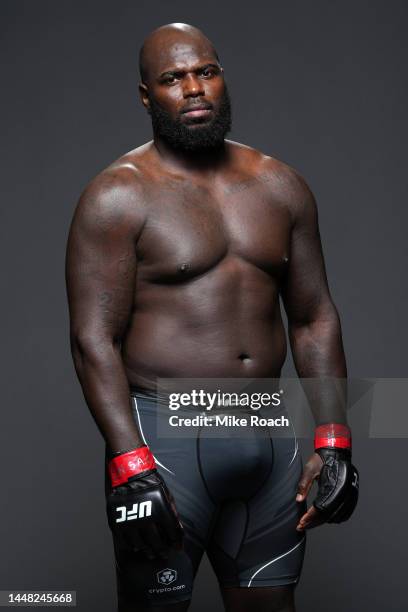 Jairzinho Rozenstruik of Suriname poses for a post fight portrait backstage during the UFC 282 event at T-Mobile Arena on December 10, 2022 in Las...