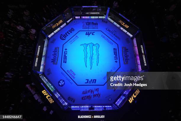 An overhead view of the Octagon during the UFC 282 event at T-Mobile Arena on December 10, 2022 in Las Vegas, Nevada.