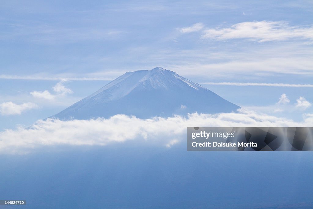 Mt. Fuji with clouds against blue sky, autumn