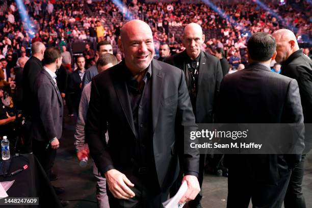 President Dana White arrives Octagonside during the UFC 282 event at T-Mobile Arena on December 10, 2022 in Las Vegas, Nevada.