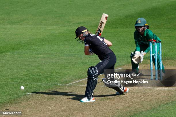 Maddy Green of New Zealand bats during the first One Day International match in the series between New Zealand White Ferns and Bangladesh at Basin...