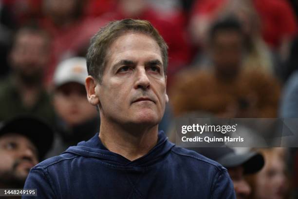 Mark Cuban of the Dallas Mavericks looks on during the game against the Chicago Bulls at United Center on December 10, 2022 in Chicago, Illinois....
