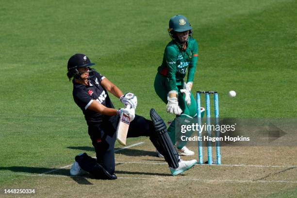 Suzie Bates of New Zealand bats during the first One Day International match in the series between New Zealand White Ferns and Bangladesh at Basin...