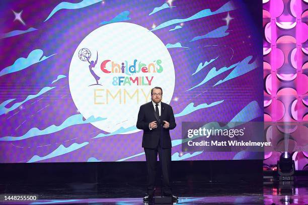 President and CEO of the National Academy of Television Arts & Sciences Adam Sharp speaks onstage during the 2022 Children's & Family Creative Arts...