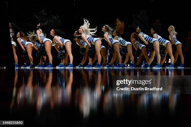 Denver Nuggets dancers perform during an NBA game between the Denver Nuggets and the Utah Jazz at Pepsi Center on December 10, 2022 in Denver,...