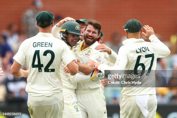 Michael Neser of Australia celebrates after dismissing Joshua Da Silva of the West Indies during day four of the Second Test Match in the series...