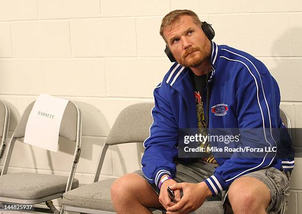 Josh Barnett watches the fights from backstage during the Strikeforce event at HP Pavilion on May 19, 2012 in San Jose, California.