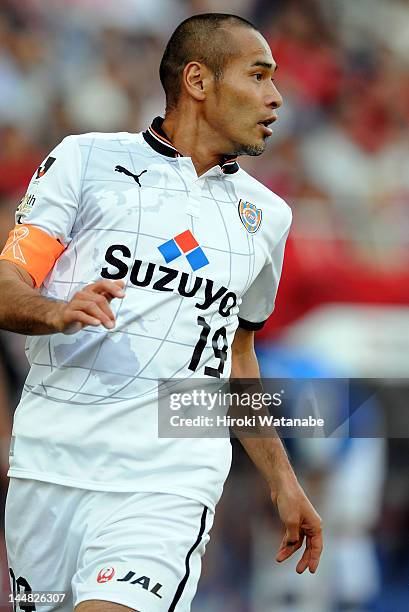 Naohiro Takahara of Shimizu S-Pulse in action during the J.League match between Urawa Red Diamonds and Shimizu S-Pulse at Saitama Stadium on May 19,...