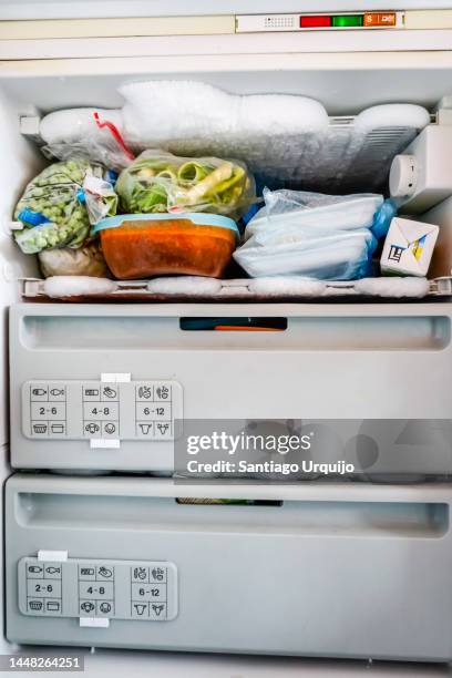 close-up of food in freezer - open tupperware container stock pictures, royalty-free photos & images