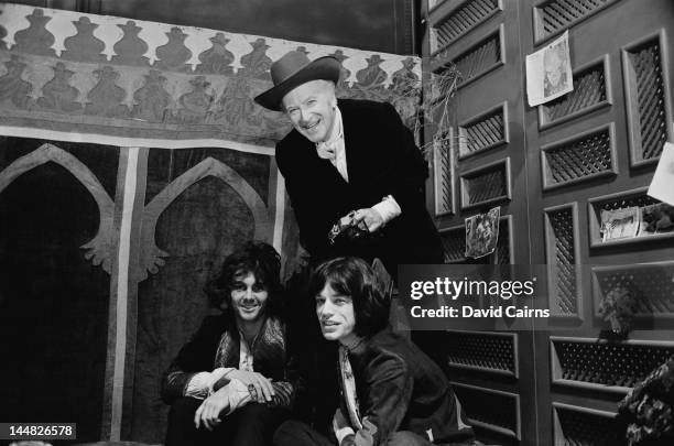 James Fox , Mick Jagger and photographer Cecil Beaton on the set of the crime drama 'Performance', London, 2nd November 1968. Jagger and Fox co-star...