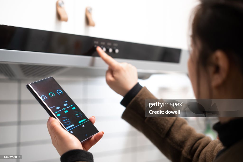 Power Button Kitchen Human Hand Pushing The Button Of The Kitchen Range Hood High-Res Stock ...