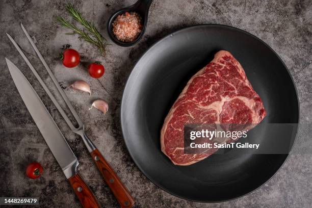 fresh raw beef meat to make delicious juicy steak with spices and herbs. preparation for grilled meat - fillet steak stock pictures, royalty-free photos & images