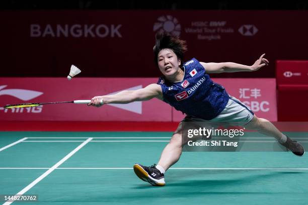 Akane Yamaguchi of Japan competes in the Women's Single Final match against Tai Tzu Ying of Chinese Taipei during day five of the HSBC BWF World Tour...