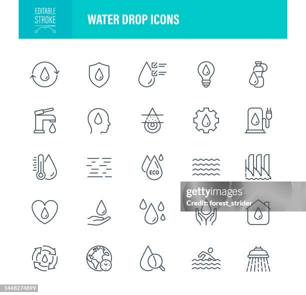 water drop icons editable stroke - water pump stock illustrations