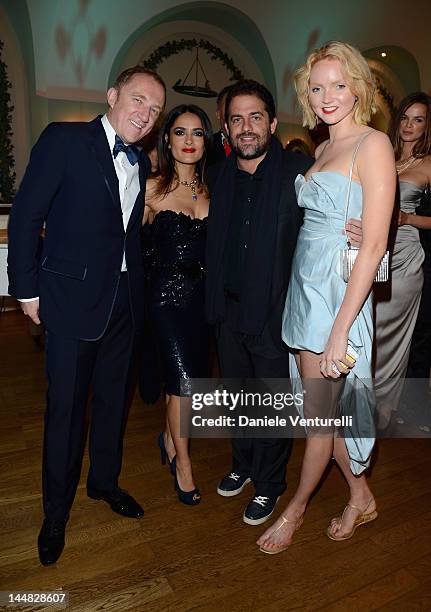 Francois-Henri Pinault, actress Salma Hayek, actor Brett Ratner and model Lily Cole arrive at Vanity Fair and Gucci Party at Hotel Du Cap during 65th...