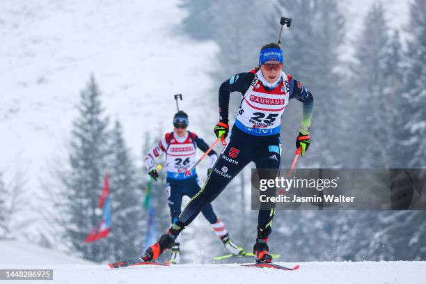 Franziska Preuss of Germany competes during the Women's 10 km Pursuit at the BMW IBU World Cup Biathlon Hochfilzen on December 10, 2022 in...