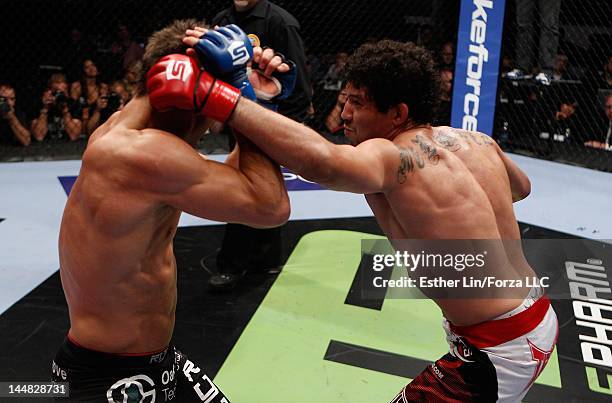 Gilbert Melendez punches Josh Thomson during the Strikeforce event at HP Pavilion on May 19, 2012 in San Jose, California.