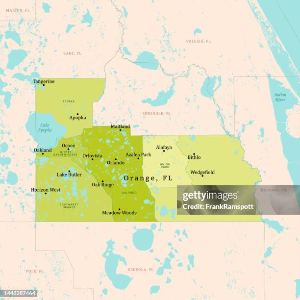 fl orange county vector map green - orlando florida map stock illustrations