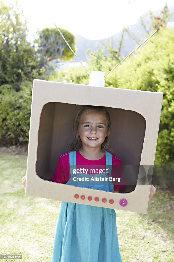 Girl pretending to be on television