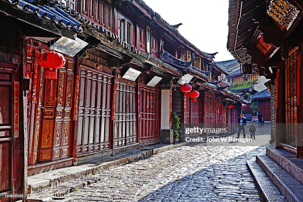 Cobblestone street in Lijiang , China