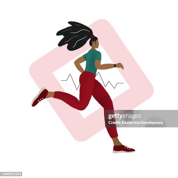 a female athlete uses a smartwatch while running . - train stock illustrations stock pictures, royalty-free photos & images