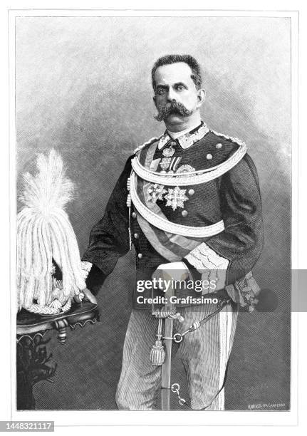 umberto i king of italy portrait 1888 - umberto i king stock illustrations