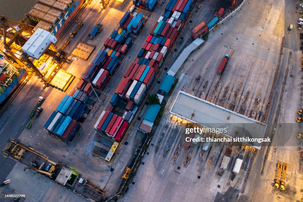 Port High Resolution Aerial View Of Containers In Port High-Res Stock Photo - Getty Images