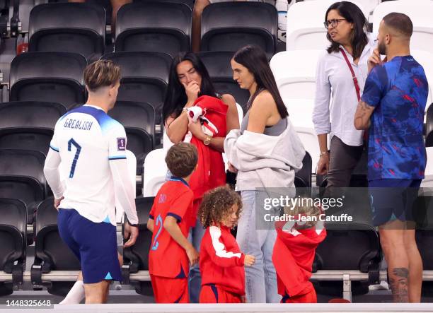 Annie Kilner, wife of Kyle Walker of England getting emotional while Jack Grealish, Kyle Walker look on following the FIFA World Cup Qatar 2022...