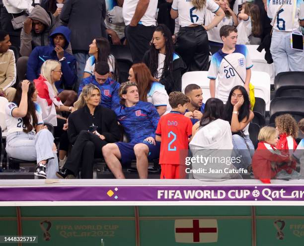 Conor Gallagher of England and girlfriend Aine May Kennedy, Kyle Walker and his wife Annie Kilner, above left Phil Foden with partner Rebecca Cooke,...