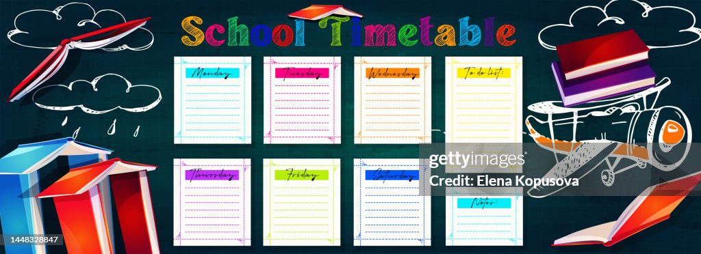 Weekly Diary Cartoon School Style Planning Concept Weekly Notes With ...