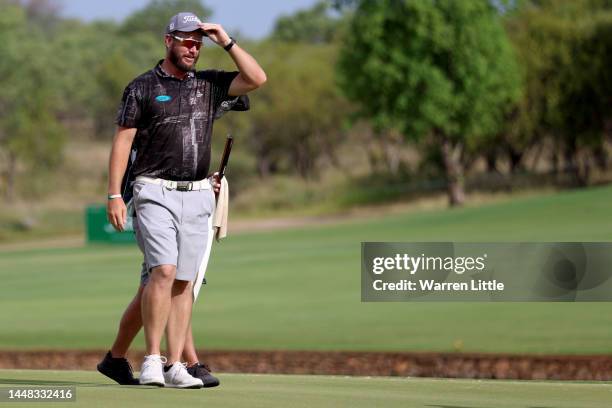 Ockie Strydom of South Africa after winning the Alfred Dunhill Championship on the 18th Hole during Day Four of the Alfred Dunhill Championship at...