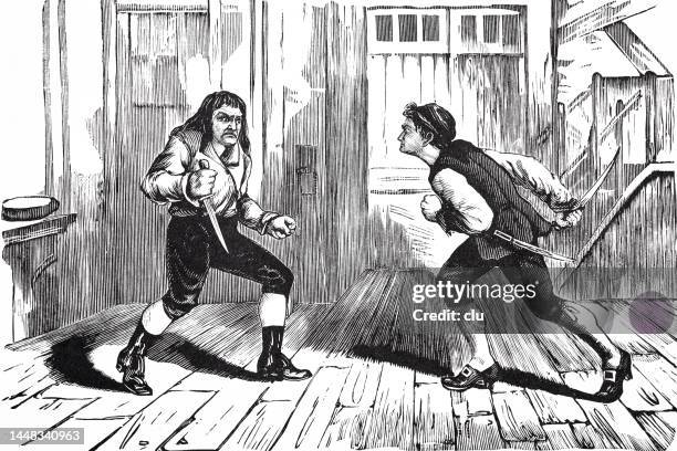 two men with daggers attack each other - dagger stock illustrations