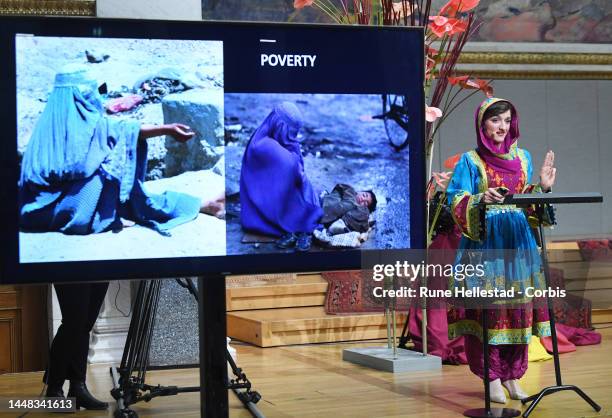 Zarifa Ghafari attends the Nobel Peace Prize Forum 2022 at Oslo University on December 11, 2022 in Oslo, Norway.