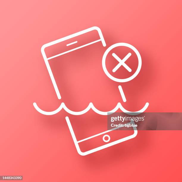 smartphone not waterproof. icon on red background with shadow - waterproofing stock illustrations