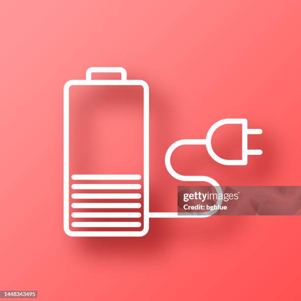 battery charging. icon on red background with shadow - powerpoint template lines stock illustrations