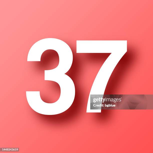 37 - number thirty-seven. icon on red background with shadow - number 37 stock illustrations