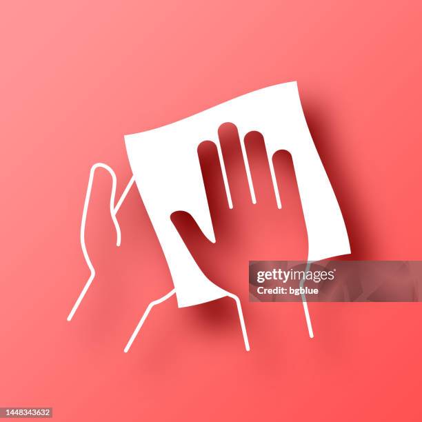clean and sanitize hands with wipes. icon on red background with shadow - kitchen roll stock illustrations