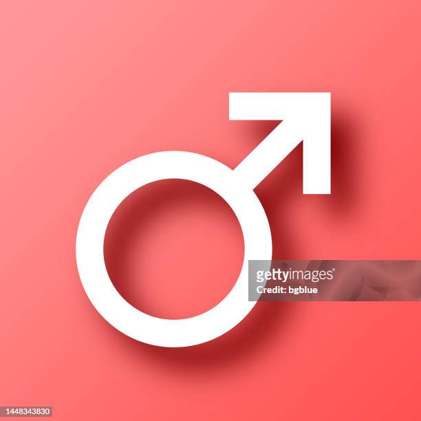 male. icon on red background with shadow - male symbol stock illustrations