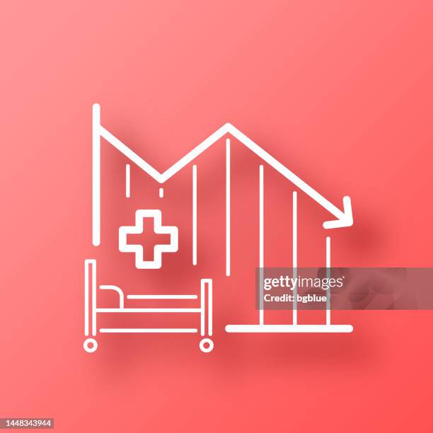 chart of decreased hospital bed capacity. icon on red background with shadow - emergency medicine stock illustrations