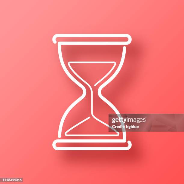hourglass. icon on red background with shadow - antique clock stock illustrations