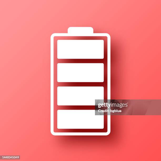 battery. icon on red background with shadow - battery level stock illustrations