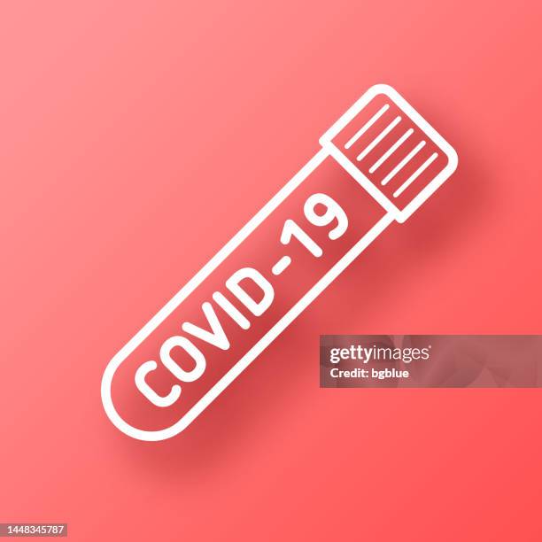 coronavirus covid-19 test tube. icon on red background with shadow - coronavirus testing kit stock illustrations