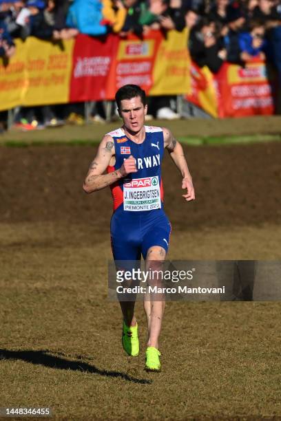 Jakob Ingebrigtsen of Norway competes in Senior Man's Race during the SPAR European Cross Country Championships at Piemonte-La Mandria Park in Turin,...