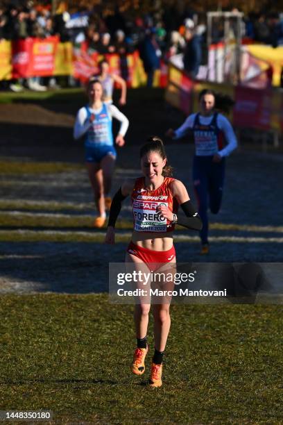 Maria Forero of Spain competes in Women U20 Race during the SPAR European Cross Country Championships at Piemonte-La Mandria Park in Turin, Italy....