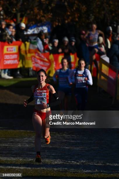 Maria Forero of Spain competes in Women U20 Race during the SPAR European Cross Country Championships at Piemonte-La Mandria Park in Turin, Italy....