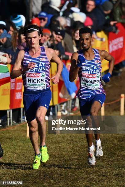 Charles Hicks of Great Britain and Zakariya Mahamed of Great Britain compete in Men U23 Race during the SPAR European Cross Country Championships at...