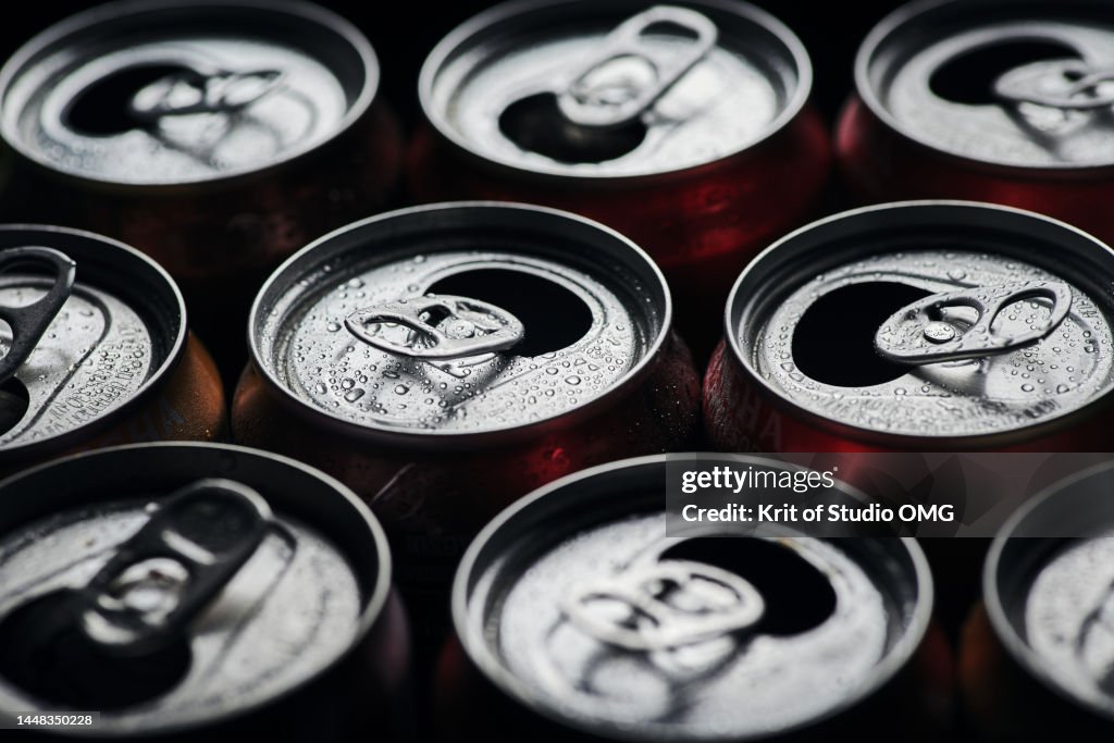 The pop top aluminum can with waterdrops