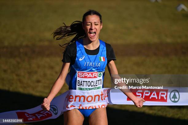 Nadia Battocletti of Italy competes in Women U23 Race during the SPAR European Cross Country Championships at Piemonte-La Mandria Park in Turin,...