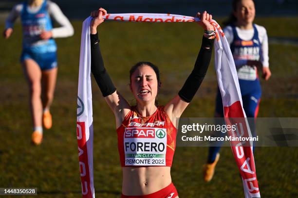 Maria Forero of Spain competes in Women U20 Race during the SPAR European Cross Country Championships at Piemonte-La Mandria Park in Turin, Italy....