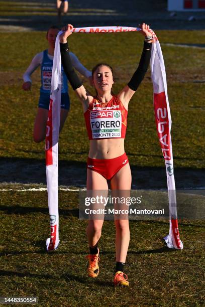 Maria Forero of Spain competes in Women U20 Race during the SPAR European Cross Country Championships at Piemonte-La Mandria Park in Turin, Italy....